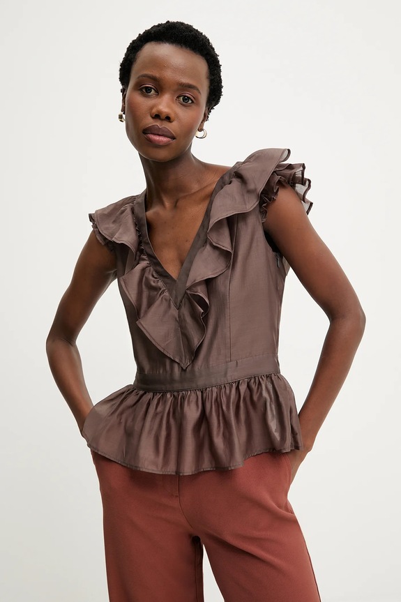 Μπλουζάκι Answear.LAB καφέ WS26-BKD019