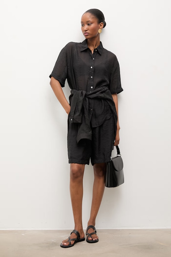 Answear.LAB cămașă și pantaloni scurți panza negru ZY932.ZY932-1.hak