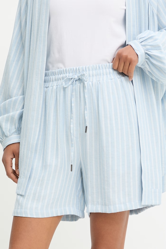 Odzież Answear.LAB komplet codzienny damski z dodatkiem lnu stripe2.set niebieski