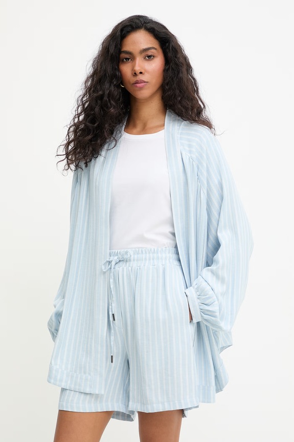 Answear.LAB komplet codzienny damski z dodatkiem lnu stripe2.set niebieski