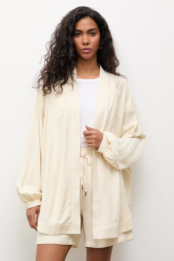 Answear.LAB komplet codzienny damski z dodatkiem lnu solid.set żółty