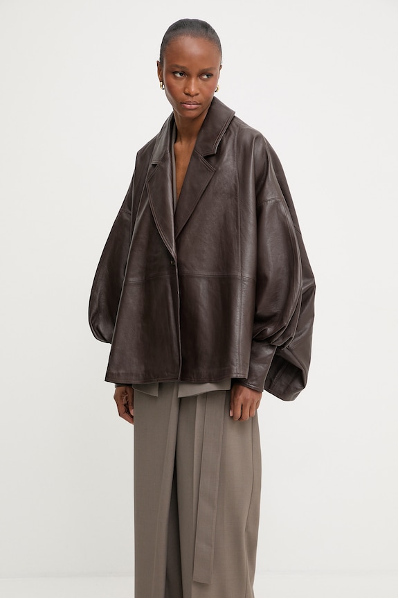 Δερμάτινο oversize μπουφάν Answear.LAB γυναικείο από τη συλλογή Unscripted BALO καφέ WS26