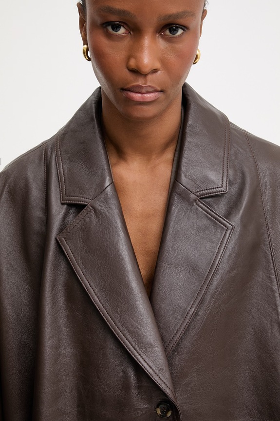 Δερμάτινο oversize μπουφάν Answear.LAB γυναικείο από τη συλλογή Unscripted καφέ BALO
