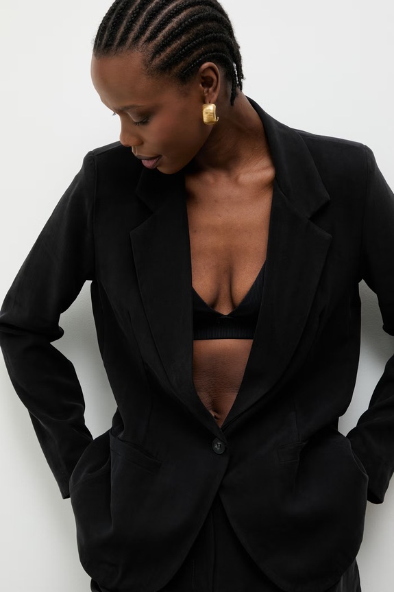 Answear.LAB μονόπετο σακάκι γυναικείο με βισκόζη μαύρο 95065.iak