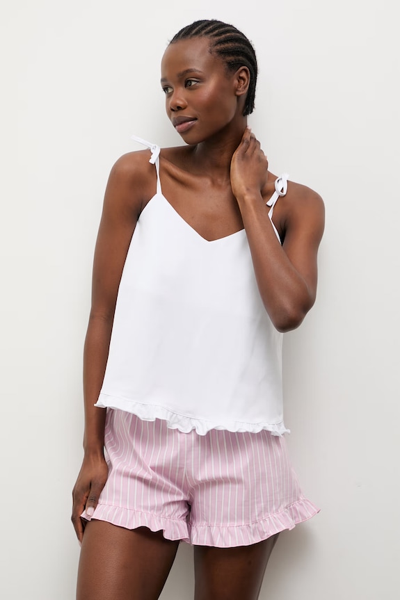 Answear.LAB piżama dwuczęściowa damska z bawełną różowy biały top + dół paski