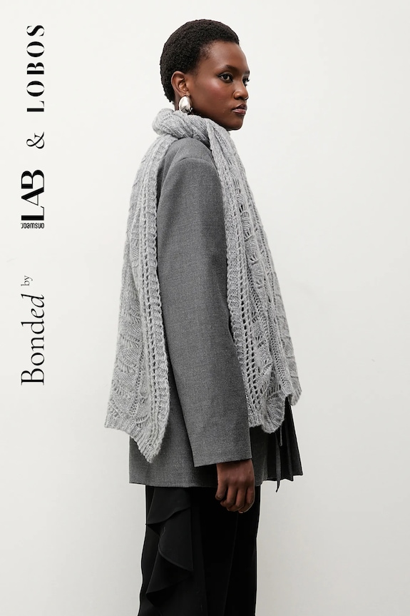 Bonded by Answear.LAB & LOBOS fular de lână tricotaj gri WS26-SAD000