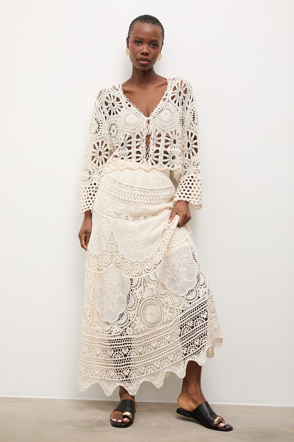 Βαμβακερή φούστα Answear.LAB casual μπεζ LU5580.fak