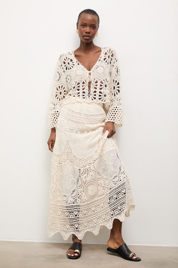 Βαμβακερή φούστα Answear.LAB casual μπεζ LU5580.fak