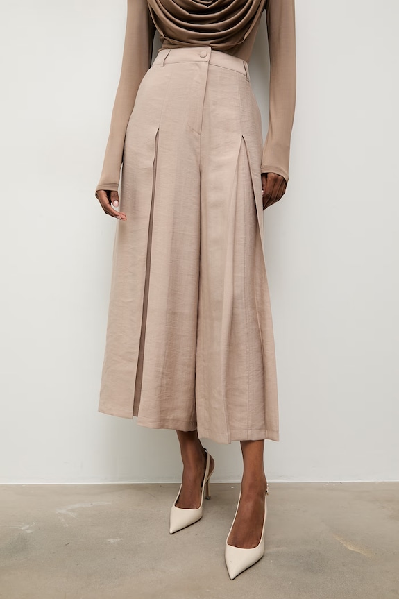 Answear.LAB spodnie culottes damskie z lyocellem beżowy spd.1.up.tok