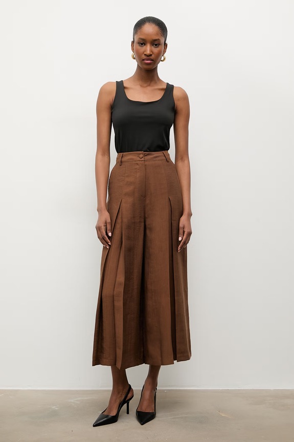 Answear.LAB spodnie culottes damskie z lyocellem brązowy spd.1.up.tok
