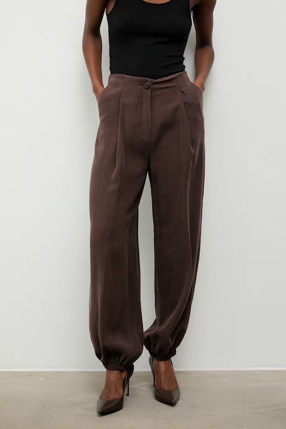 Answear.LAB Παντελόνι paperbag γυναικείο με βισκόζη καφέ 95066.iak