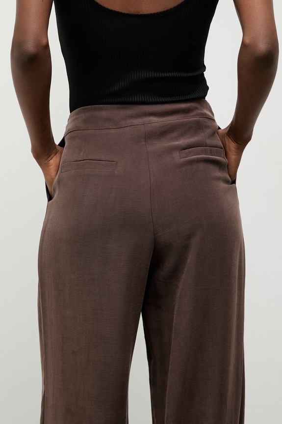 Answear.LAB Παντελόνι paperbag γυναικείο με βισκόζη 95066.iak καφέ