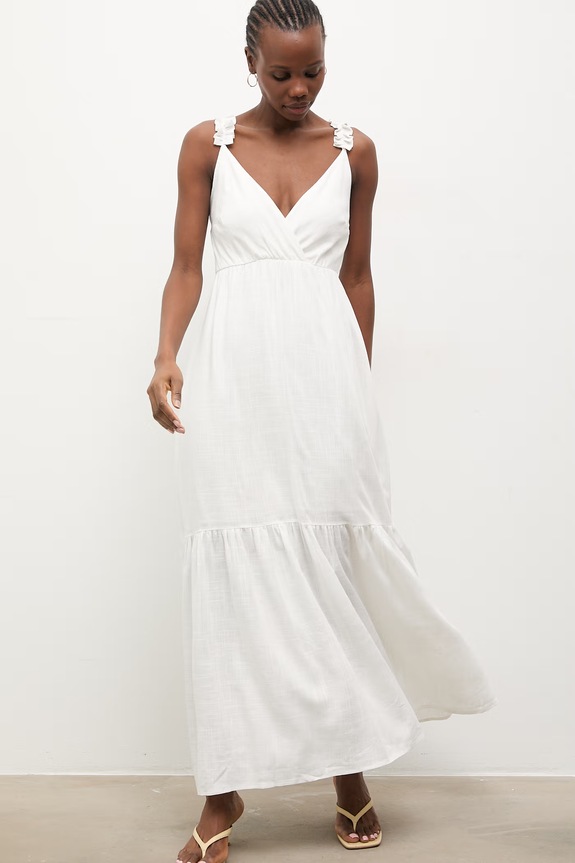 Answear.LAB vestito d'estate con lino AB955.iak bianco WS26