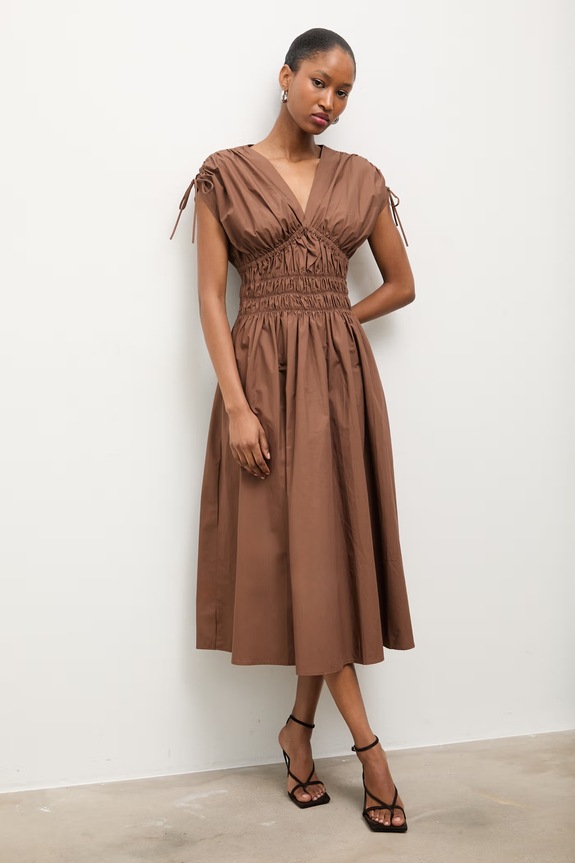 Answear.LAB rochie din bumbac midi maro ZY990.hak