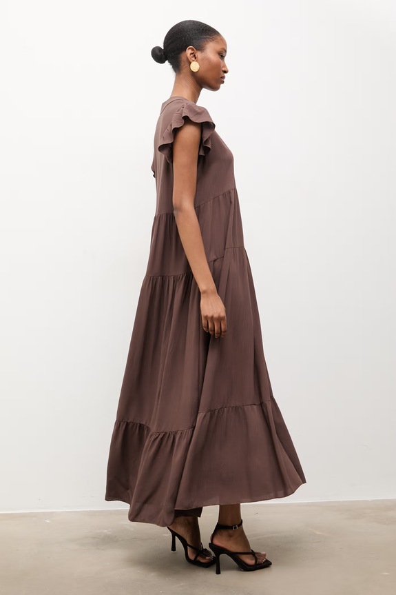 Answear.LAB rochie din amestec de in maxi maro VestidoLargo.hak