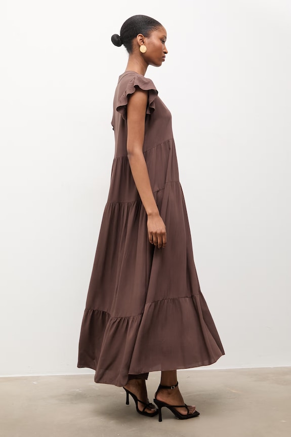 Answear.LAB rochie din amestec de in maxi maro VestidoLargo.hak