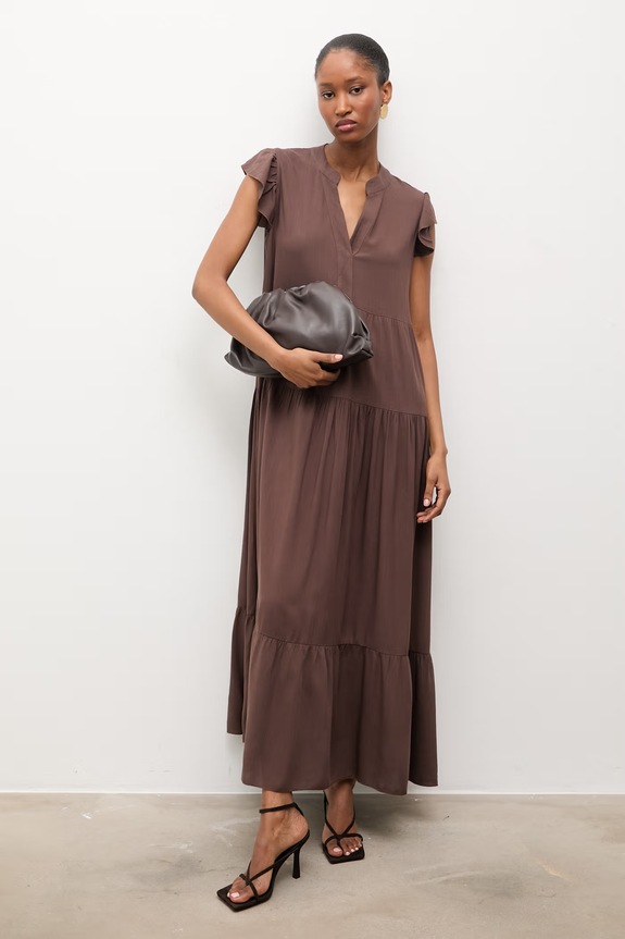 Answear.LAB rochie din amestec de in VestidoLargo.hak maro WS26