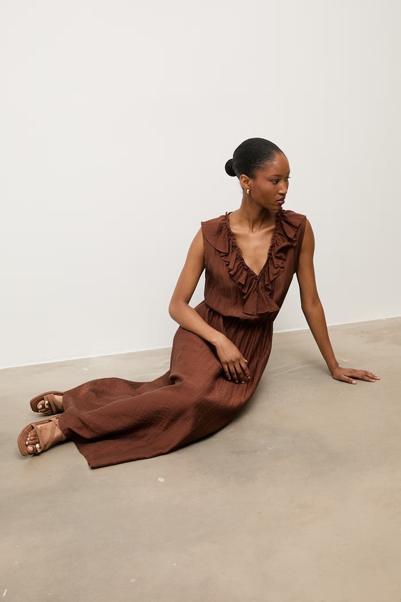 Answear.LAB sukienka letnia z lyocellem brązowy ab5780.isr