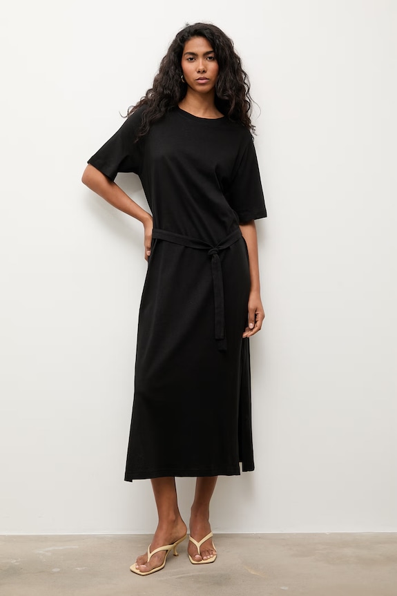 Answear.LAB rochie de vară cu amestec de in negru TRA.SS.3.ok
