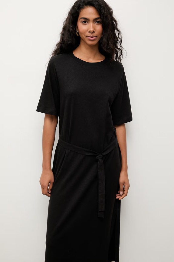 Answear.LAB rochie de vară cu amestec de in negru TRA.SS.3.ok