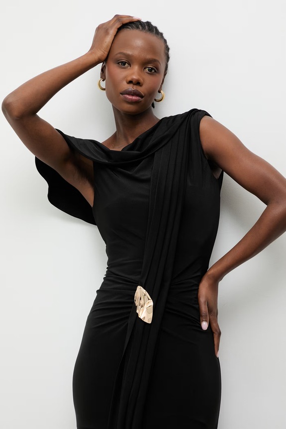 Answear.LAB φόρεμα ντραπέ 58506.tok μαύρο