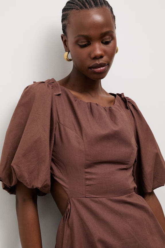 Answear.LAB φόρεμα flared με πρόσμιξη λινού καφέ 9516s.fak