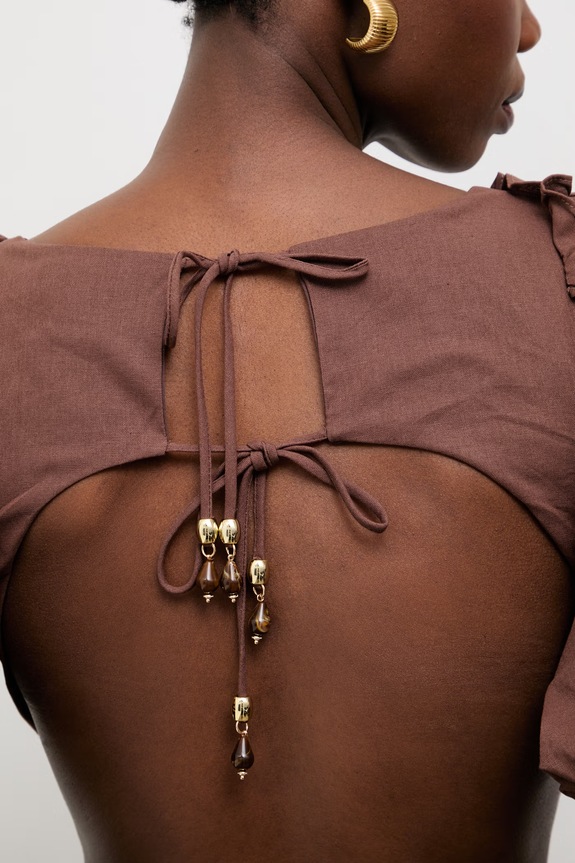 Answear.LAB φόρεμα flared με πρόσμιξη λινού 9516s.fak καφέ