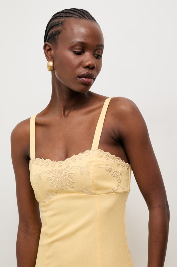 Answear.LAB φόρεμα με πρόσμιξη λινού κίτρινο 9529S.fak