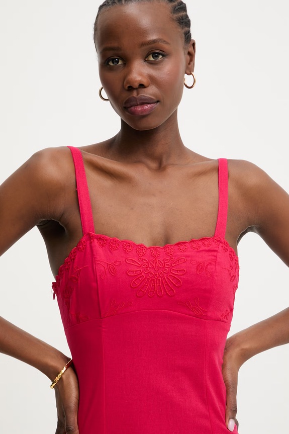 Answear.LAB haljina s dodatkom lana crvena 9529S.fak