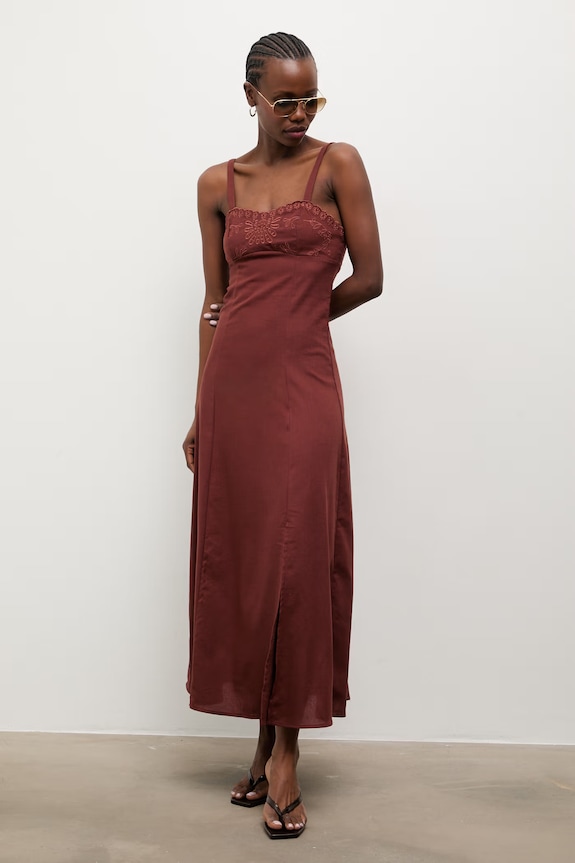 Answear.LAB Φόρεμα με πρόσμιξη λινού καφέ 9529S.fak