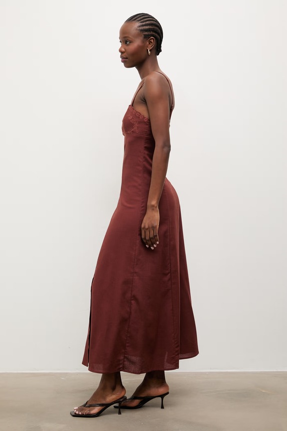 Answear.LAB Φόρεμα με πρόσμιξη λινού 9529S.fak καφέ WS26