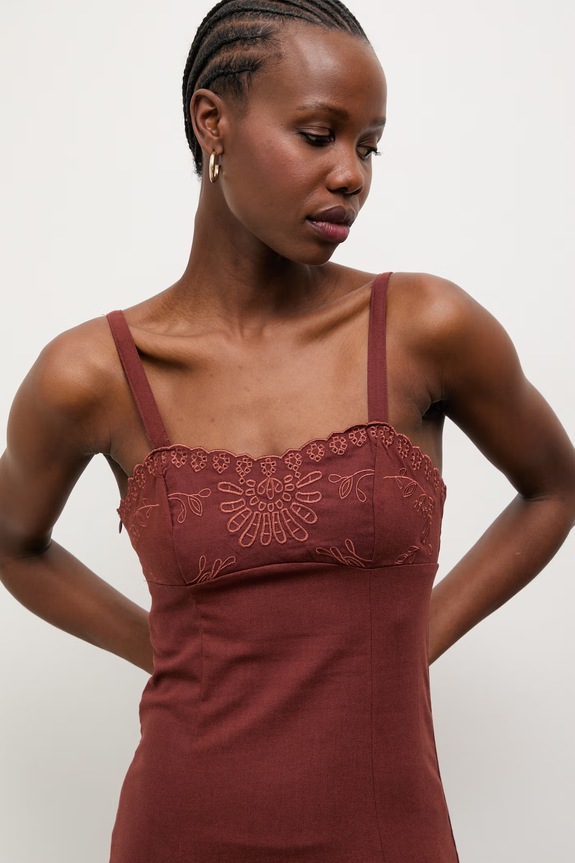 Answear.LAB Φόρεμα με πρόσμιξη λινού καφέ 9529S.fak