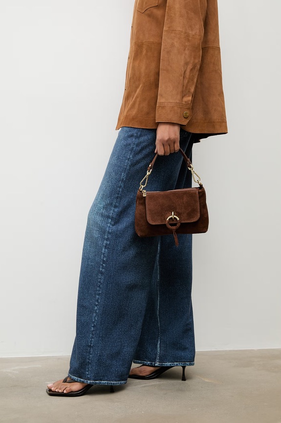 Answear.LAB geantă crossbody de damă din piele întoarsă uni maro C00046.isr