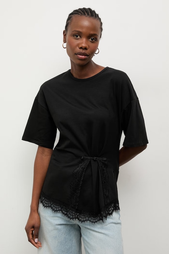 Answear.LAB kratka majica ženska iz bombaža z elastanom črna 56227.iak