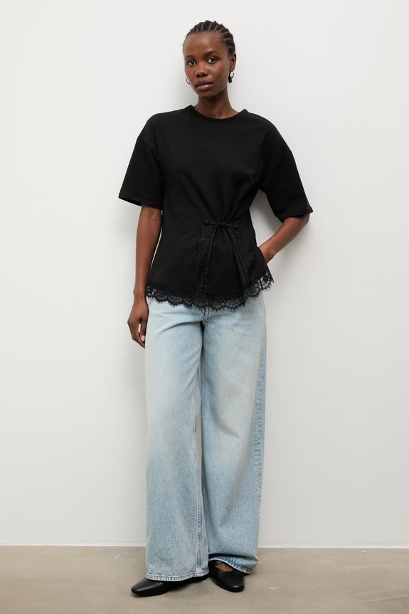 Answear.LAB kratka majica ženska iz bombaža z elastanom 56227.iak črna WS26