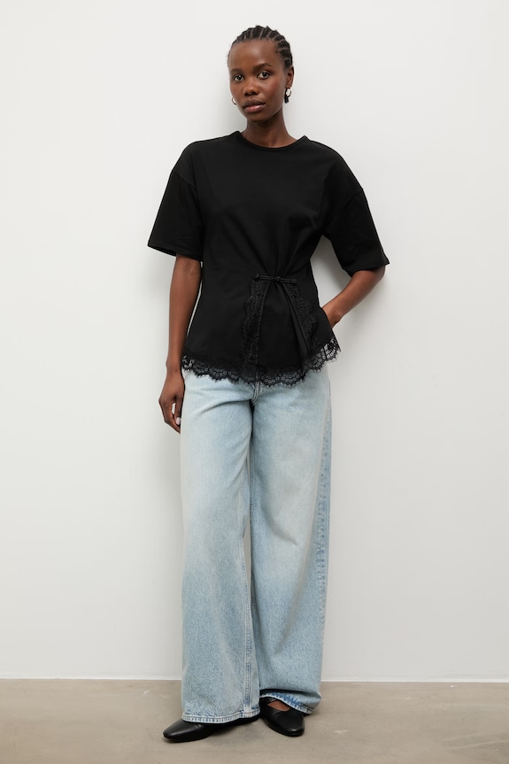 Answear.LAB kratka majica ženska iz bombaža z elastanom 56227.iak črna WS26