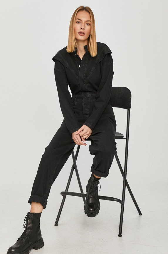 Answear Lab - Salopeta jeans uni negru PA4195.DA