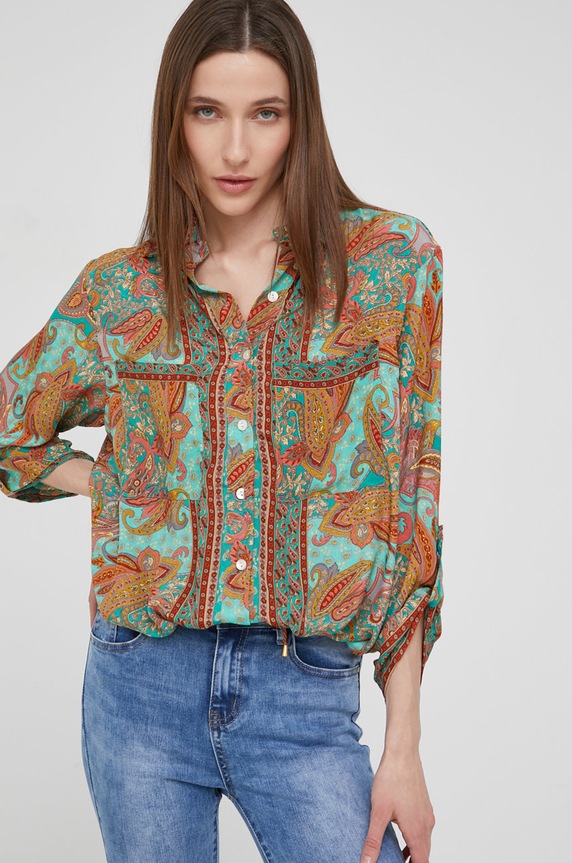 Answear Lab svilena srajca Dolg zelena KU642.DB