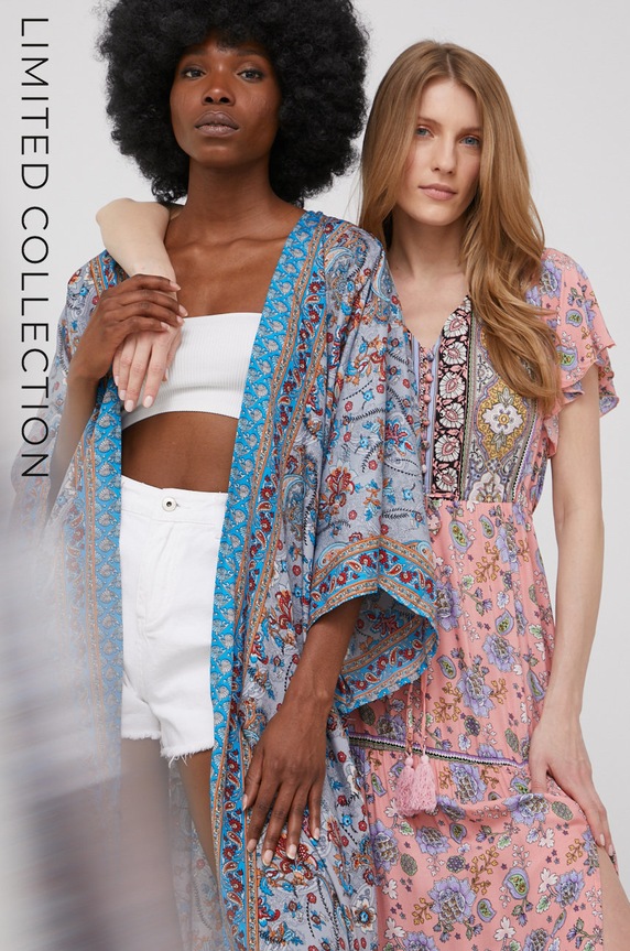Svileni kimono Answear.LAB bez podstave plava 20.340.3W