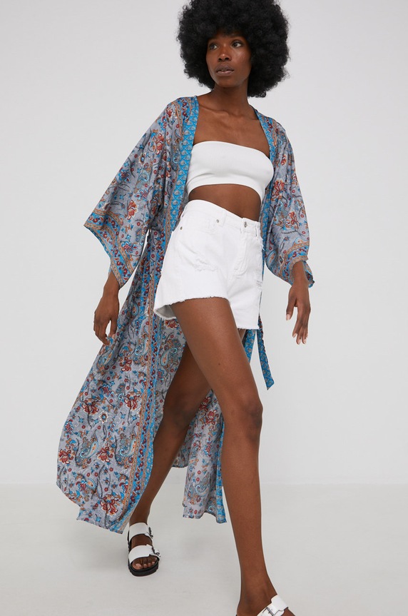Svileni kimono Answear.LAB 20.340.3W plava WW22