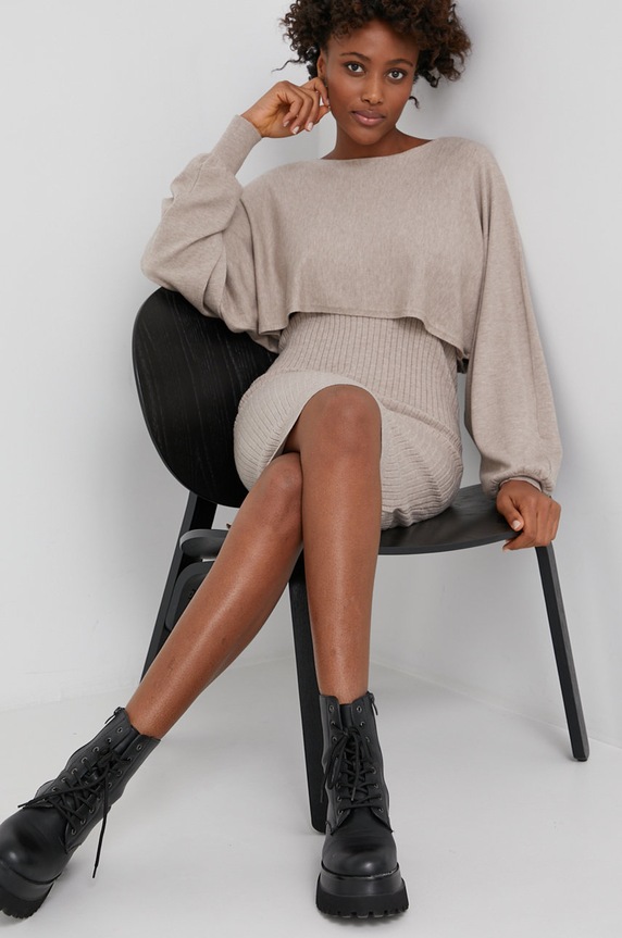 Answear Lab Sukienka i sweter casual beżowy JK83901AB.5KR