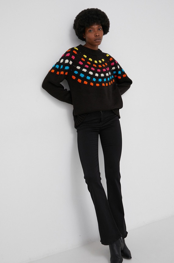 Answear Lab Sweter z wełną okrągły czarny 24097.MB