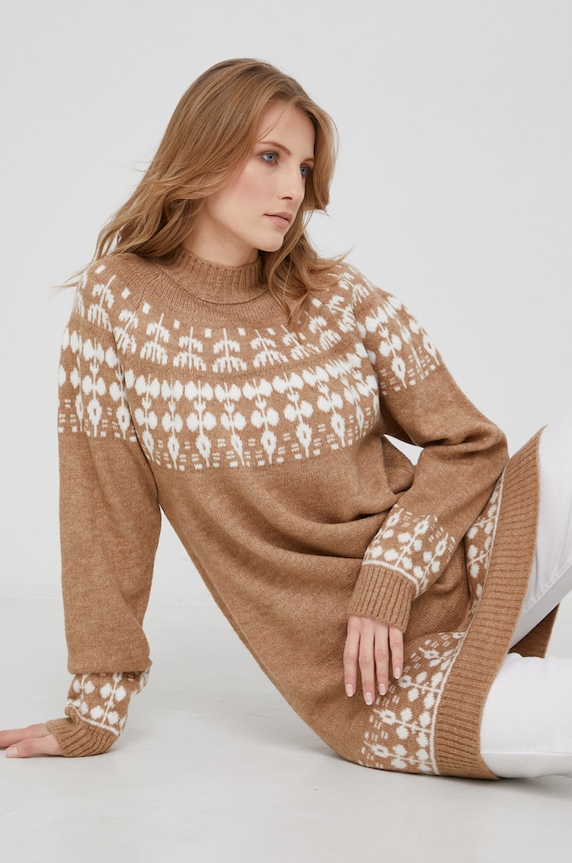 Answear Lab Sweter z wełną z domieszką wełny brązowy 7920.MB
