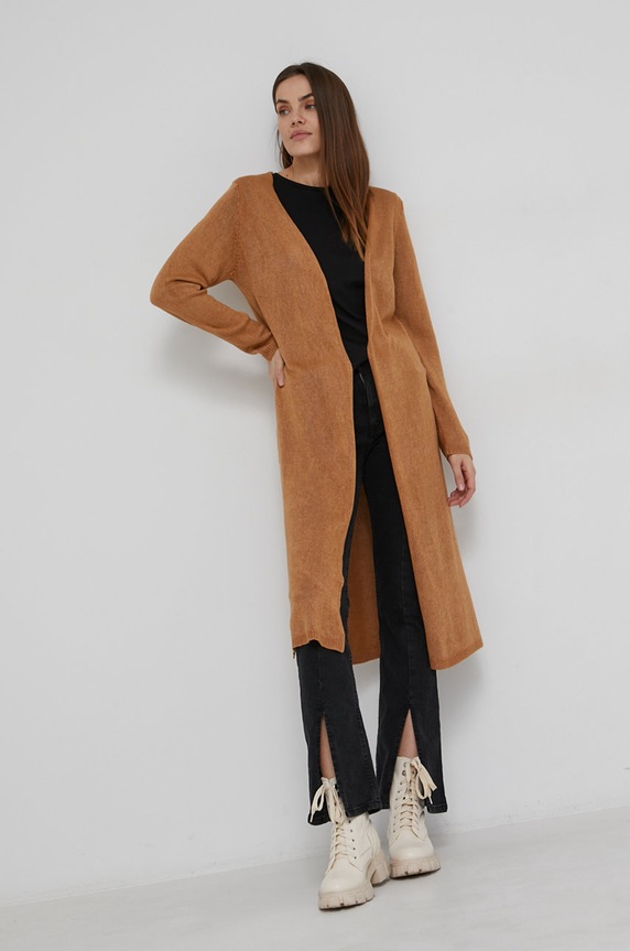 Answear Lab Kardigan z domieszką wełny z domieszką wełny brązowy 2078.2KR