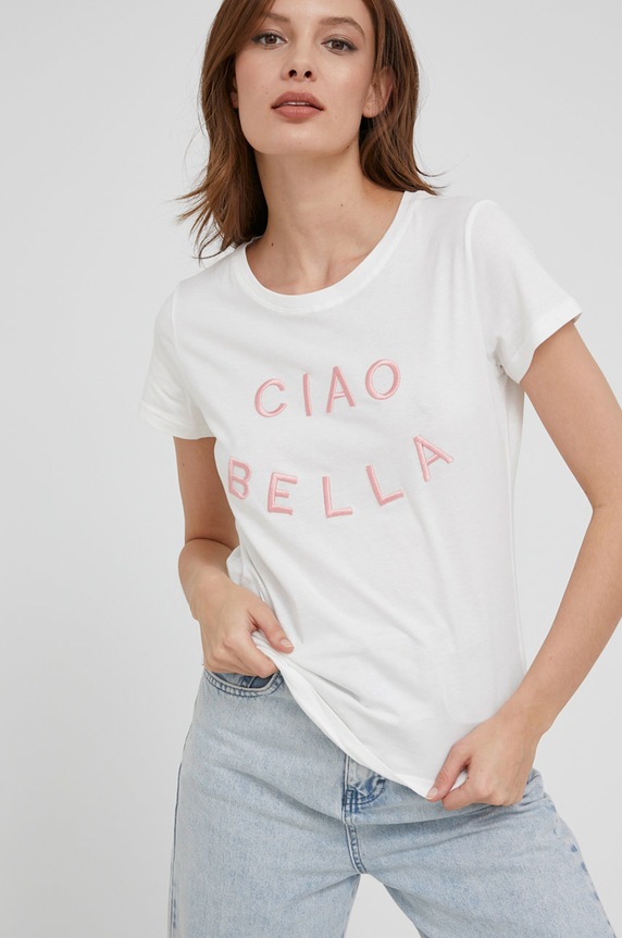 Answear Lab t-shirt bawełniany aplikacja biały 152.1.MB