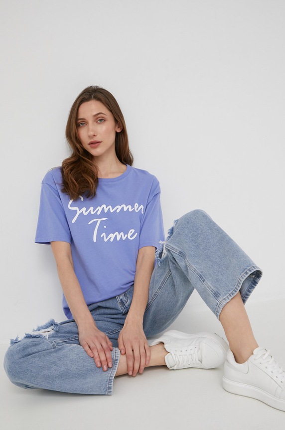 Answear Lab t-shirt bawełniany nadruk fioletowy G6050.7.1W