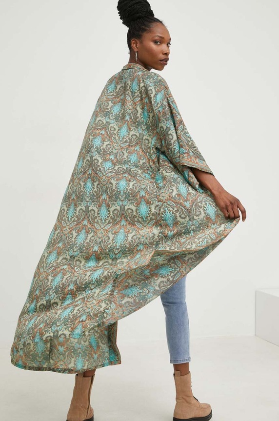 Answear Lab selyem kimono szövet türkiz SN01.2WK