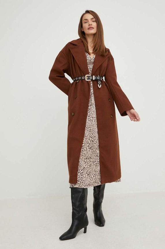 Answear Lab płaszcz z wełną oversize brązowy m376.h