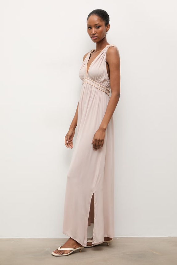 Answear.LAB rochie de vară din vâscoză maxi bej NL233938001.db