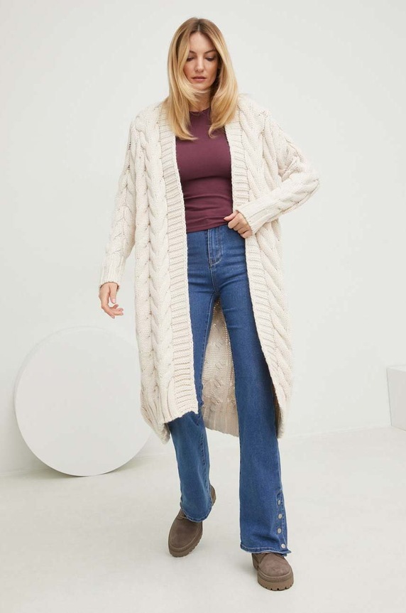 Answear Lab cardigan de lana uni bej 70522.h